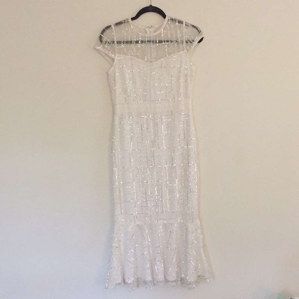 White Sequin Fit and Flare Dress